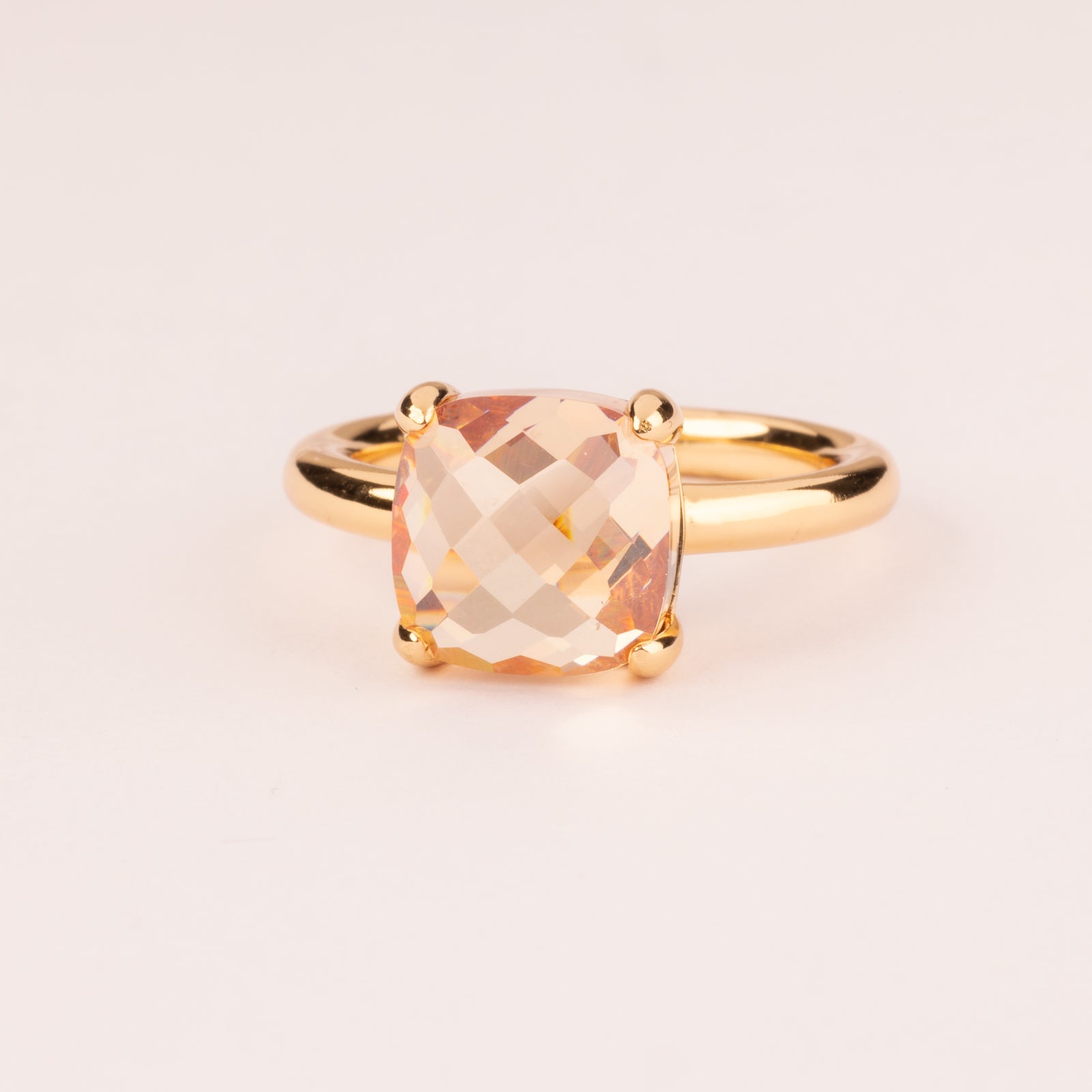 Colorful ring with cushion-cut champagne cubic zirconia