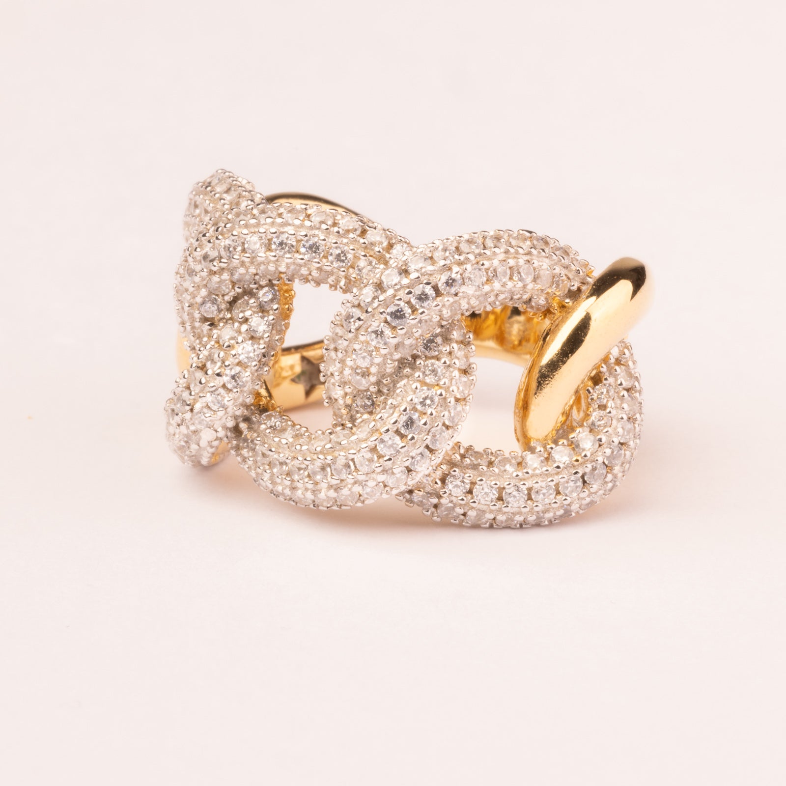 Gourmette Mesh Ring with Rigid Pavé Plated in 18k Gold