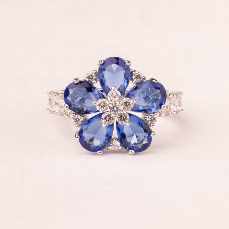 Anillo colorido zafiro de flor de margarita