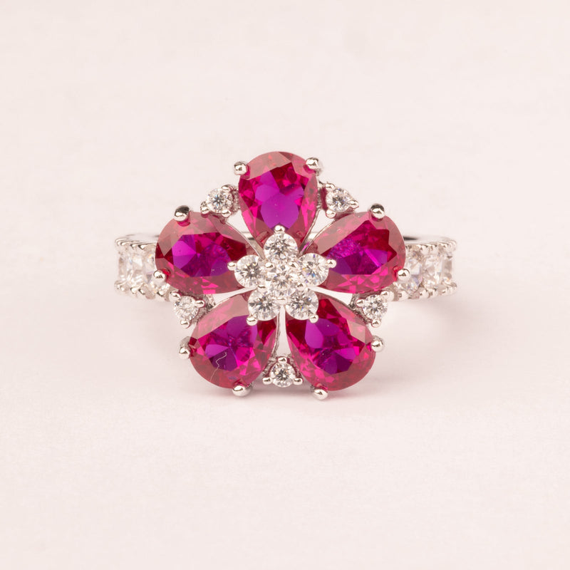 Bague rubis fleur de marguerite colorée