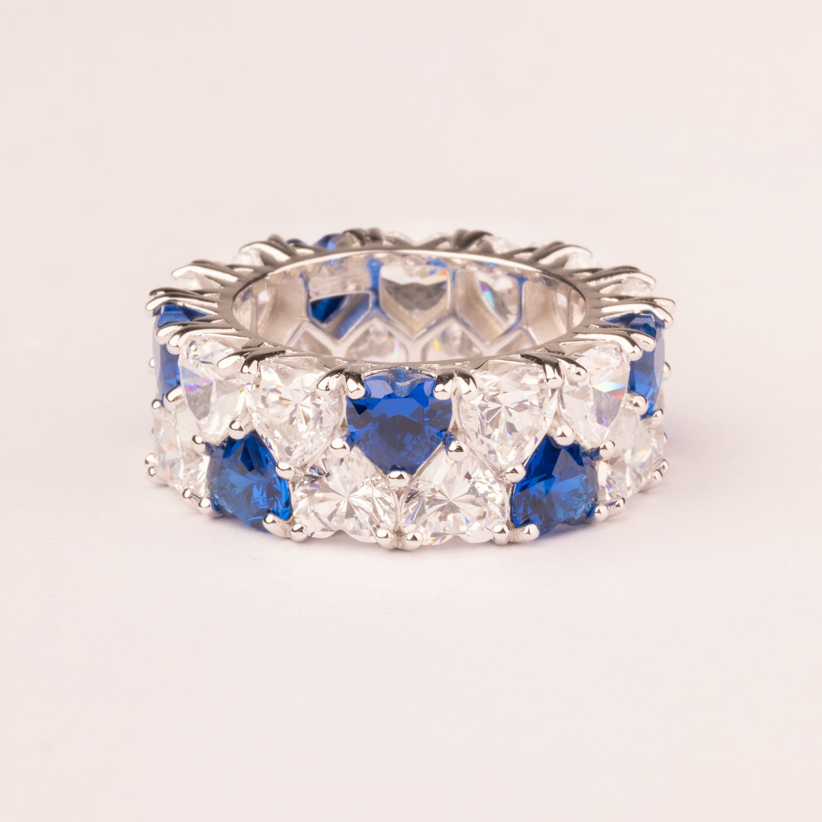 Alliance high band double row of sapphire hearts