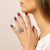High and soft mesh with central emerald-cut ruby ​​zirconia
