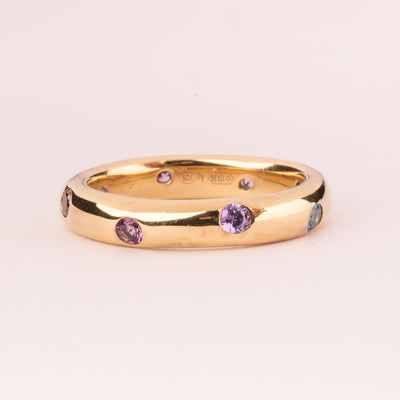 Plain ring with colored zircons plated in 18k gold