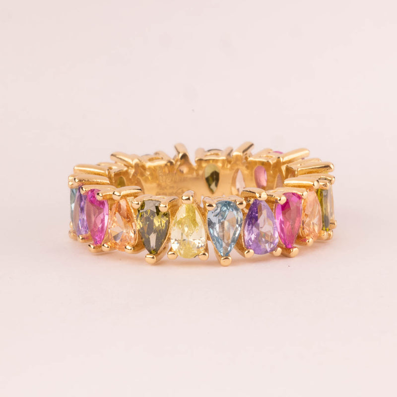 Alianza circonitas multicolores gotas talladas bañada en oro 18k