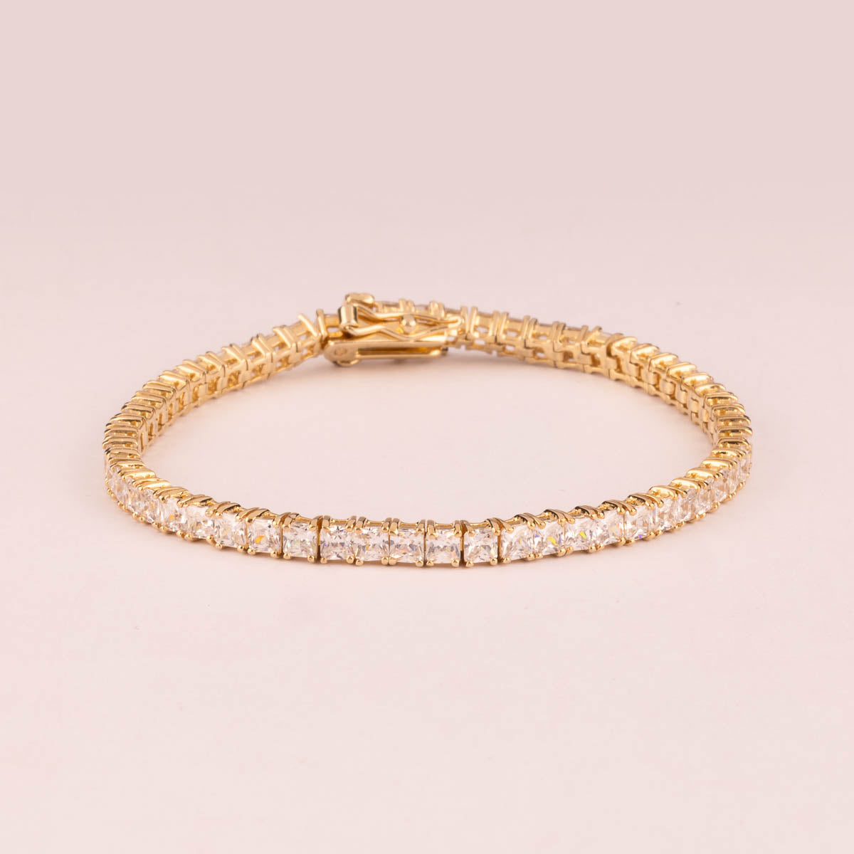 Pulsera Rivière Plata 925 bañada en Oro 18k Circonita Blanca talla cuadrada