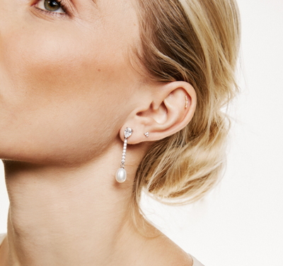 Pendientes Perla y barra de Pavé y Circonitas