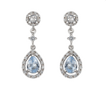 Pendientes de Novia Cortos Gota Pavé Circonitas Aguamarina Rosetón Redondo