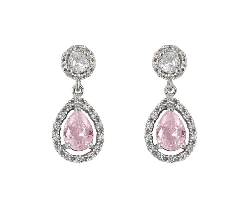 Pendientes de Novia Cortos Gota Rosa Rosetón Redondo