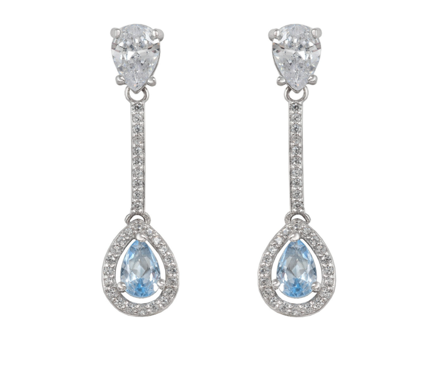 White Zirconia Bar Drop Bridal Earrings