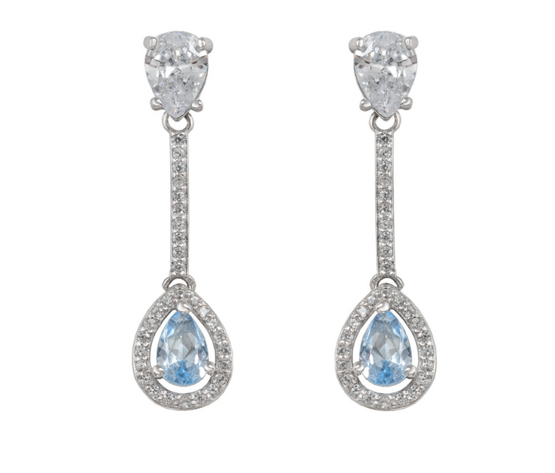 Pendientes de Novia Barra Circonita Aguamarina Gota