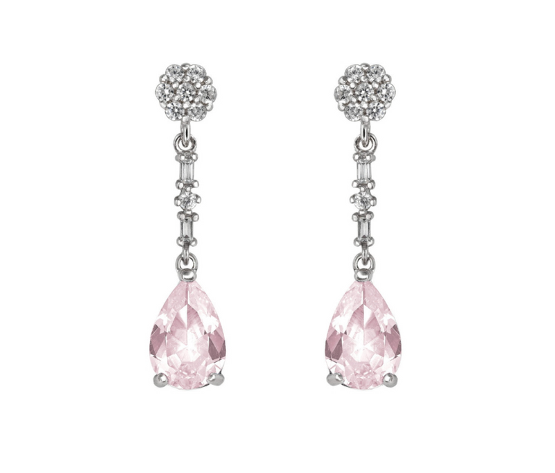 Pendientes de Novia Cortos Circonita Rosa Gota Rosetón