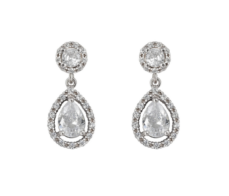 Pendientes de Novia Cortos Gota Rosetón Redondo
