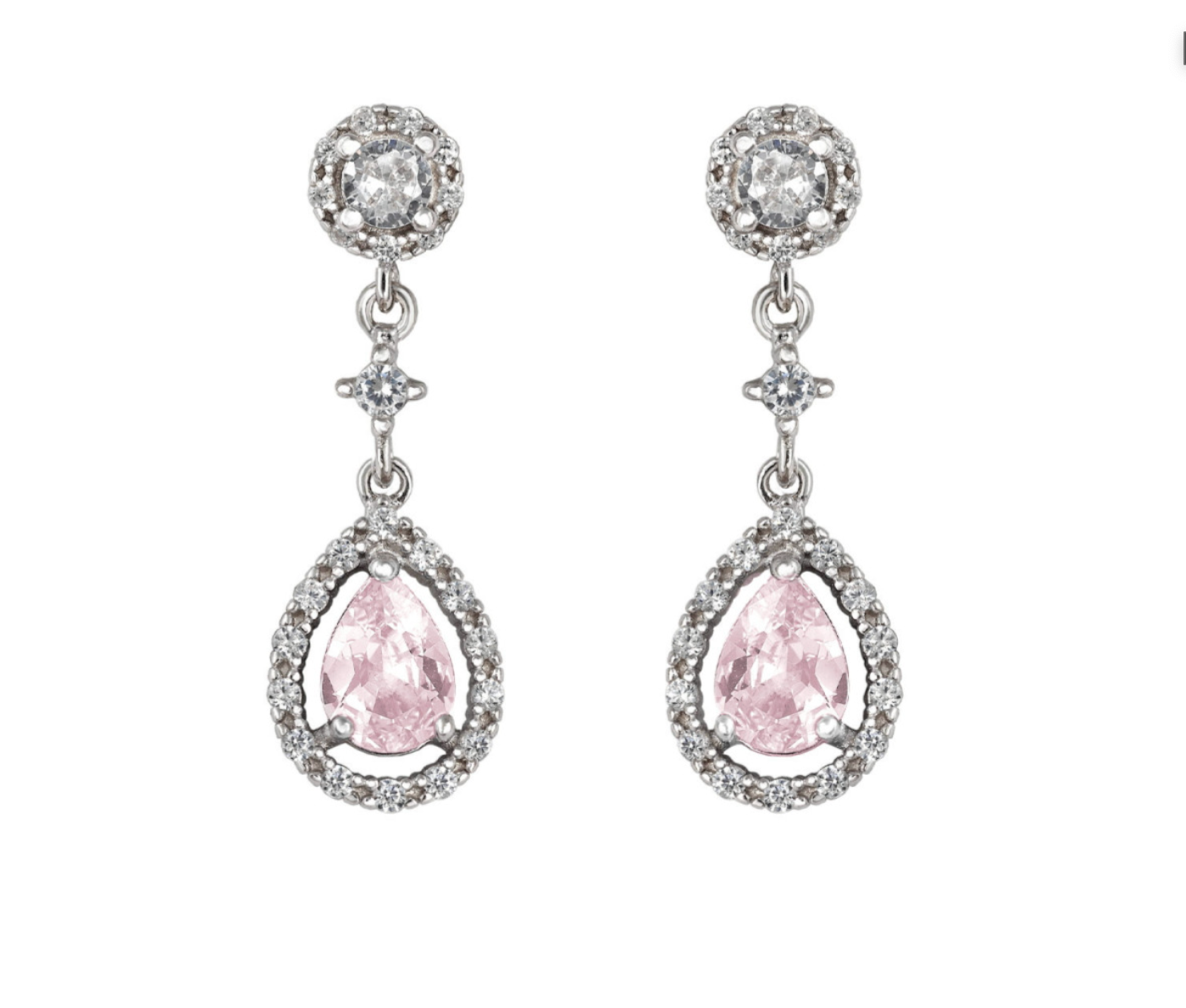 Short Bridal Earrings Drop Pavé Zirconia Aquamarine Oval Rosette