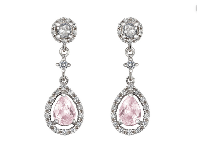Pendientes de Novia Cortos Gota Pavé Circonitas Rosa Rosetón Redondo