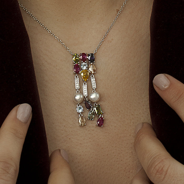 Colgante con Piedras Multicolor y Perla Estilo Elegante