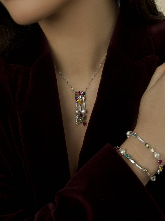 Colgante con Piedras Multicolor y Perla Estilo Elegante