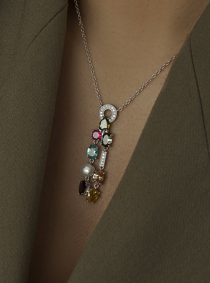 Colgante con Piedras Multicolor y Perla Estilo Elegante