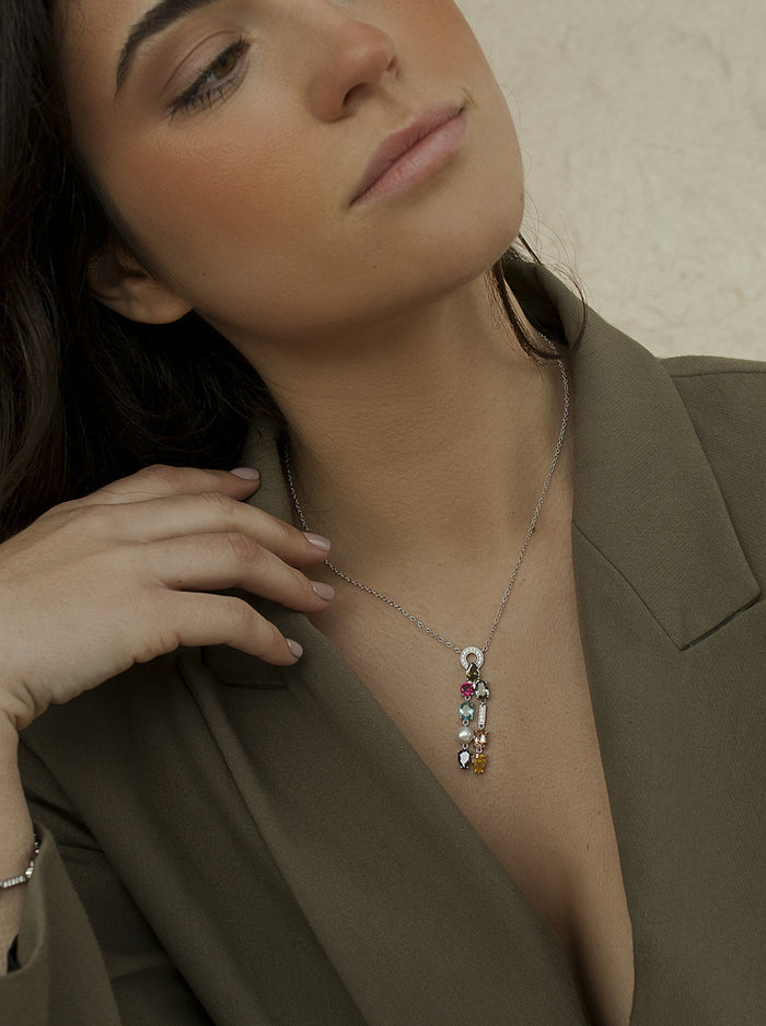 Colgante con Piedras Multicolor y Perla Estilo Elegante