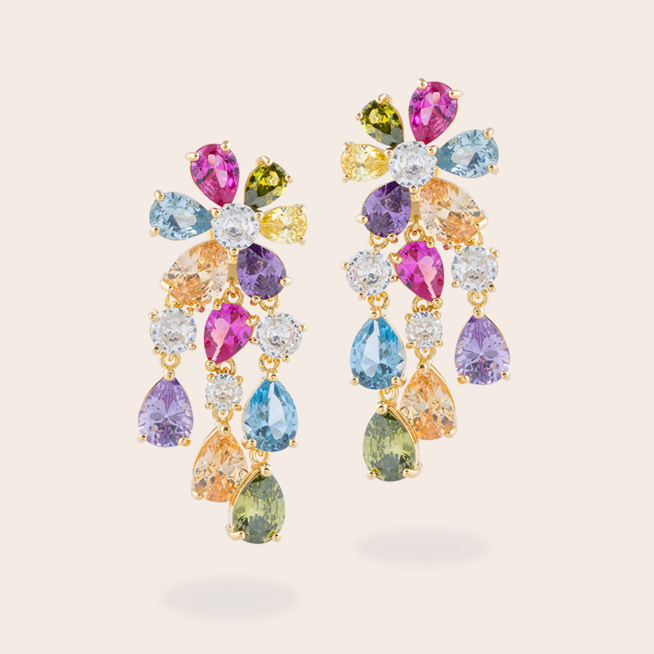 Pendientes Cascada Multicolor en Plata 925