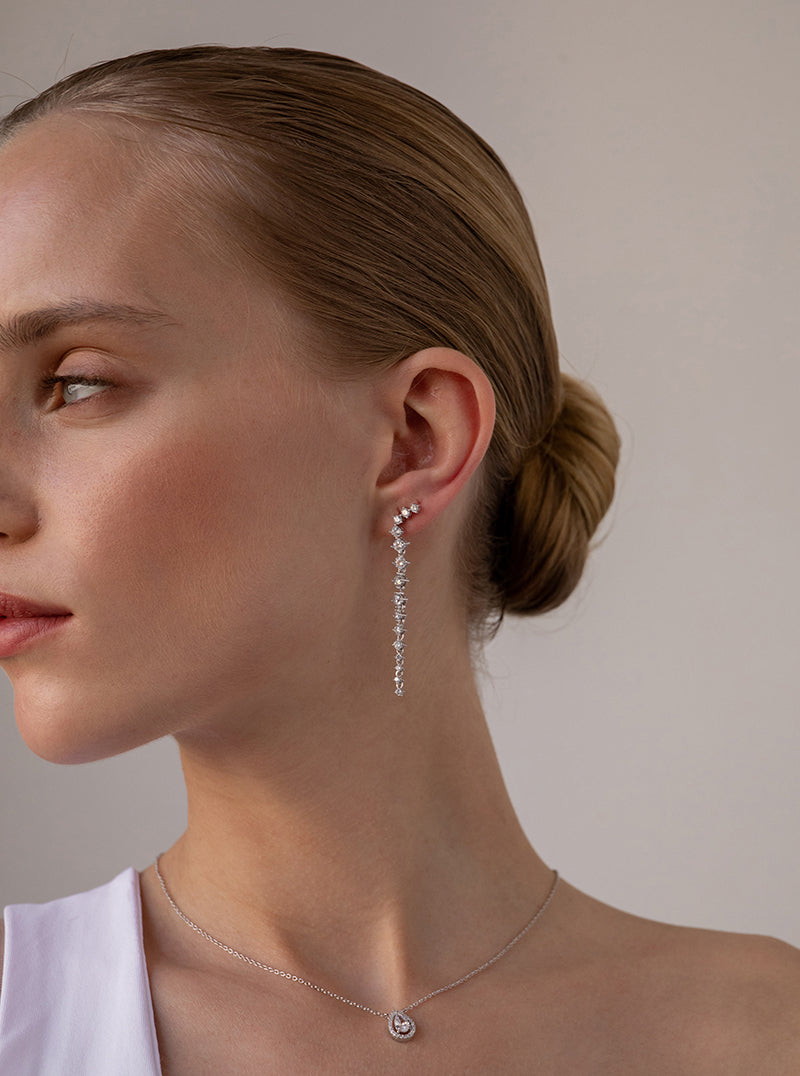 Pendientes largos de plata brillantes estilo novia colgantes