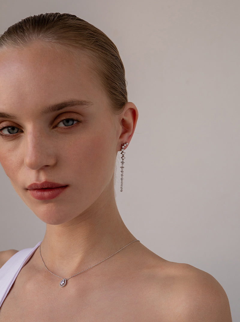 Pendientes largos de plata brillantes estilo novia colgantes