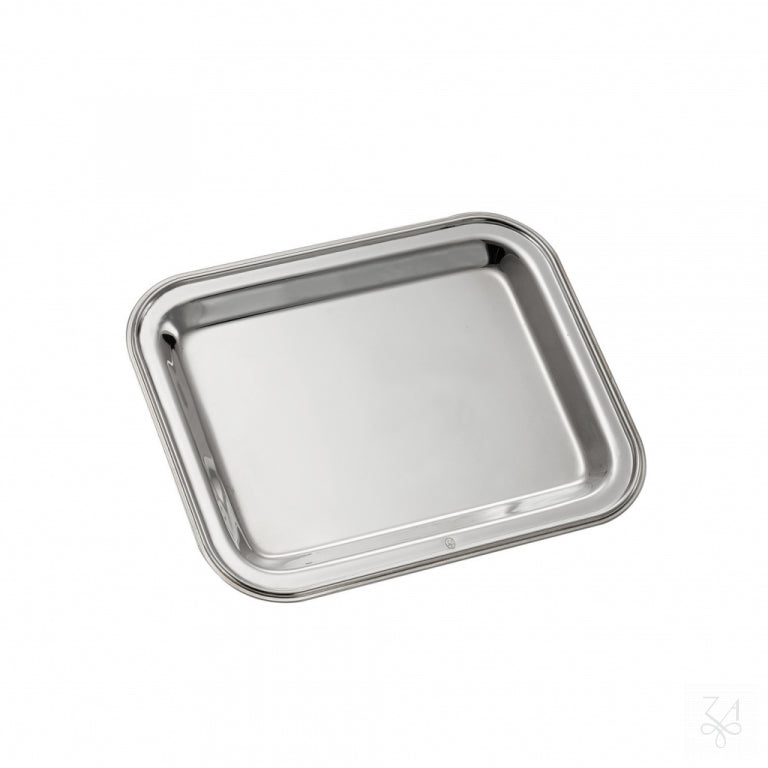 Bandeja rectangular pequeña de plata de ley modelo Inglese con filo de cordón