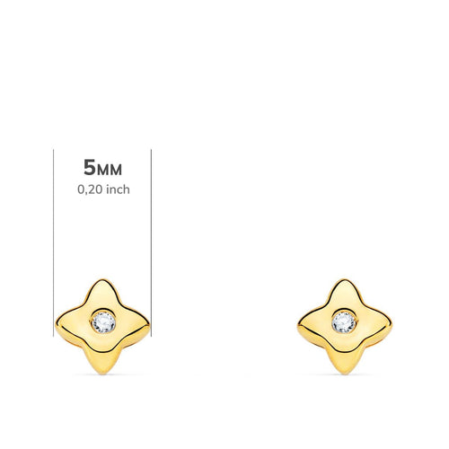 18K Pendientes Oro Amarillo Estrella 5x5 mm Diamante 0.030 Qt. G-Vs2.