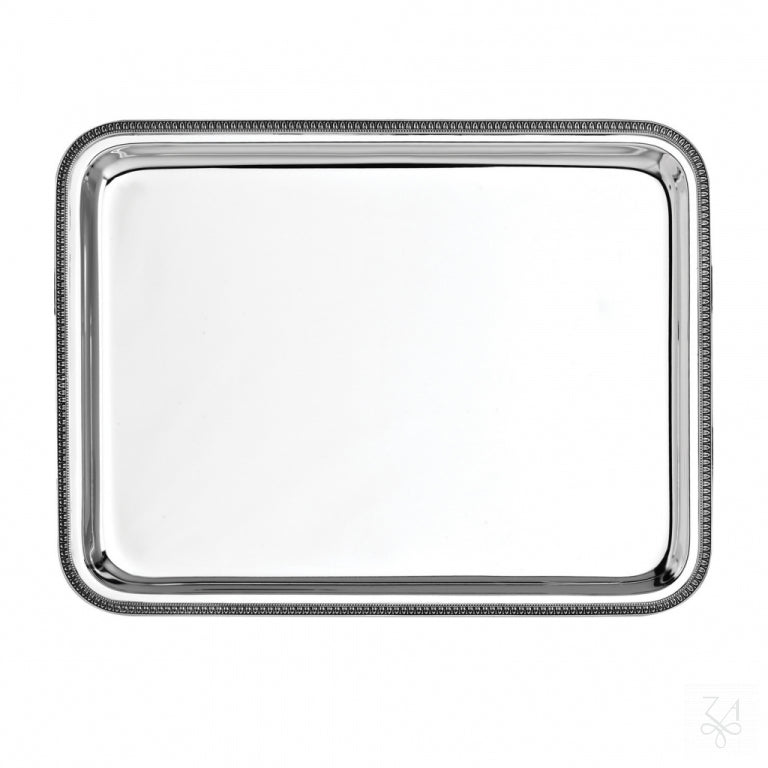 Bandeja rectangular modelo Imperio de plata de ley 925 con borde perlado sin asas