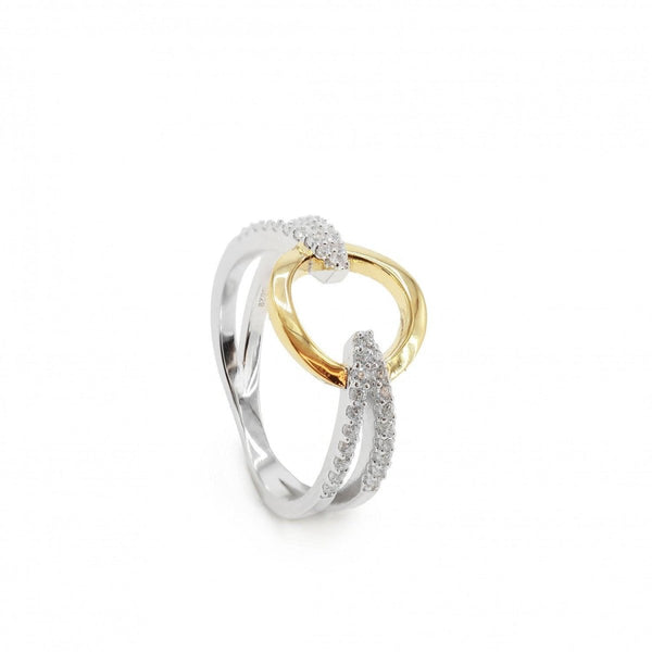 Bicolor ring circular design with side zirconias