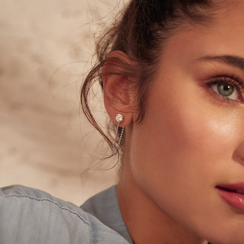 Round cubic zirconia earrings with chain