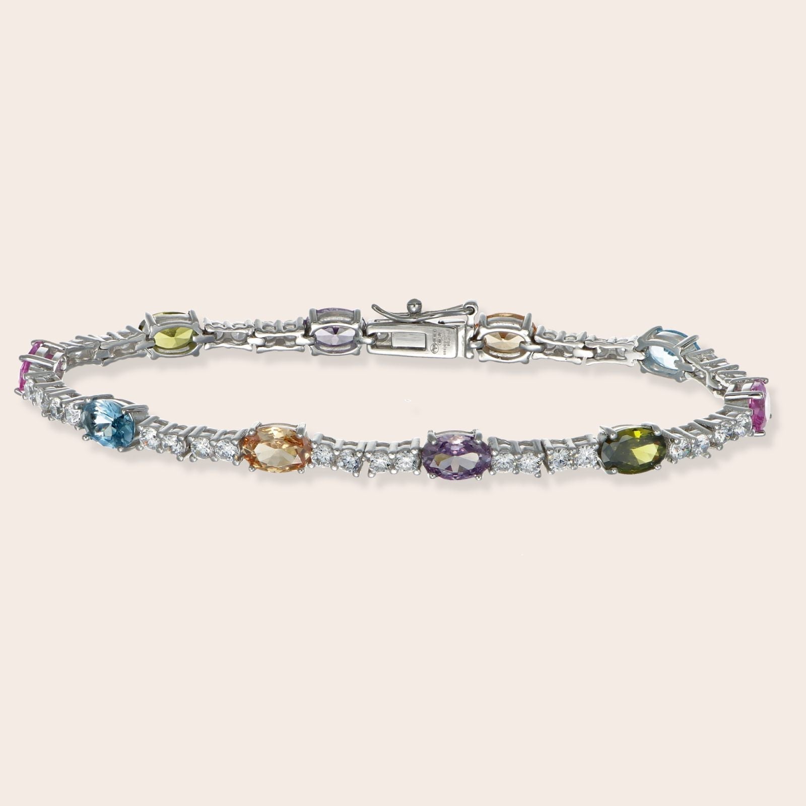 Tennis bracelet with multicolored ovals