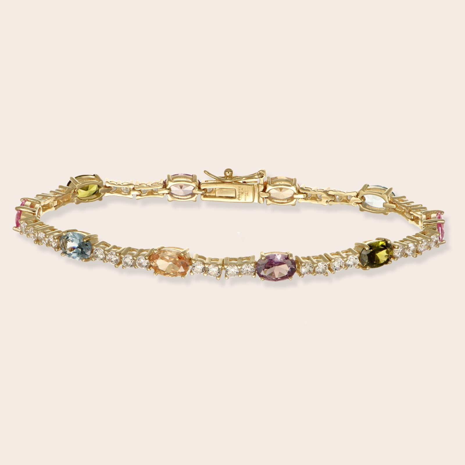Tennis bracelet with multicolored ovals plated in 18k gold