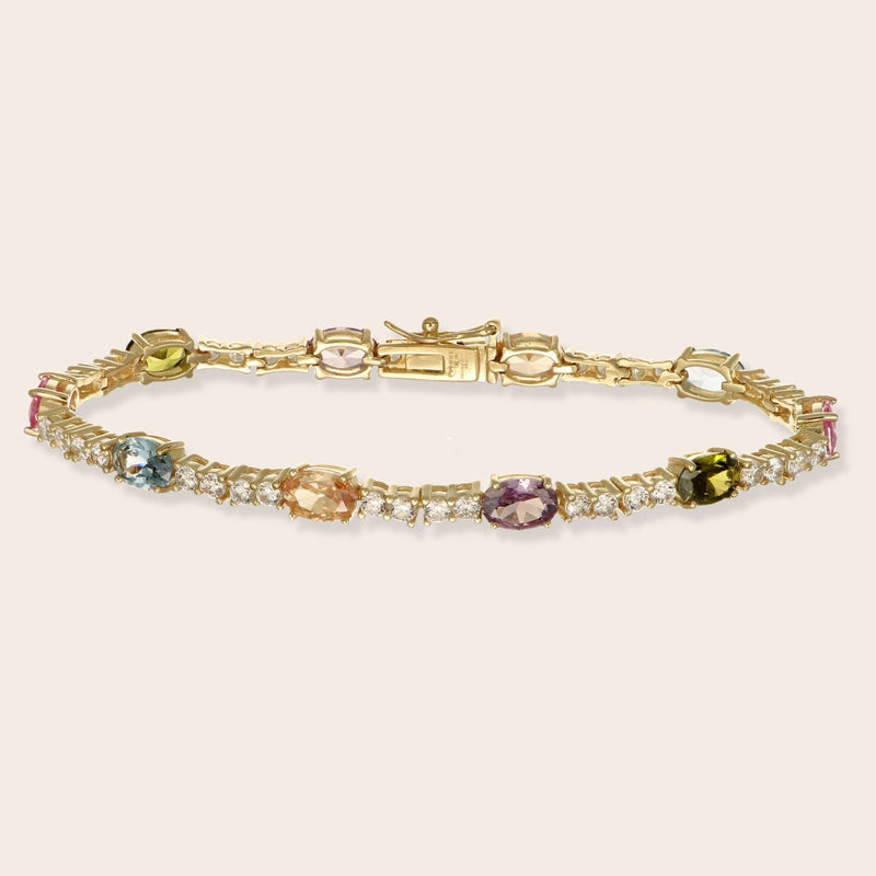 Pulsera de tenis con óvalos multicolores bañado en Oro 18k