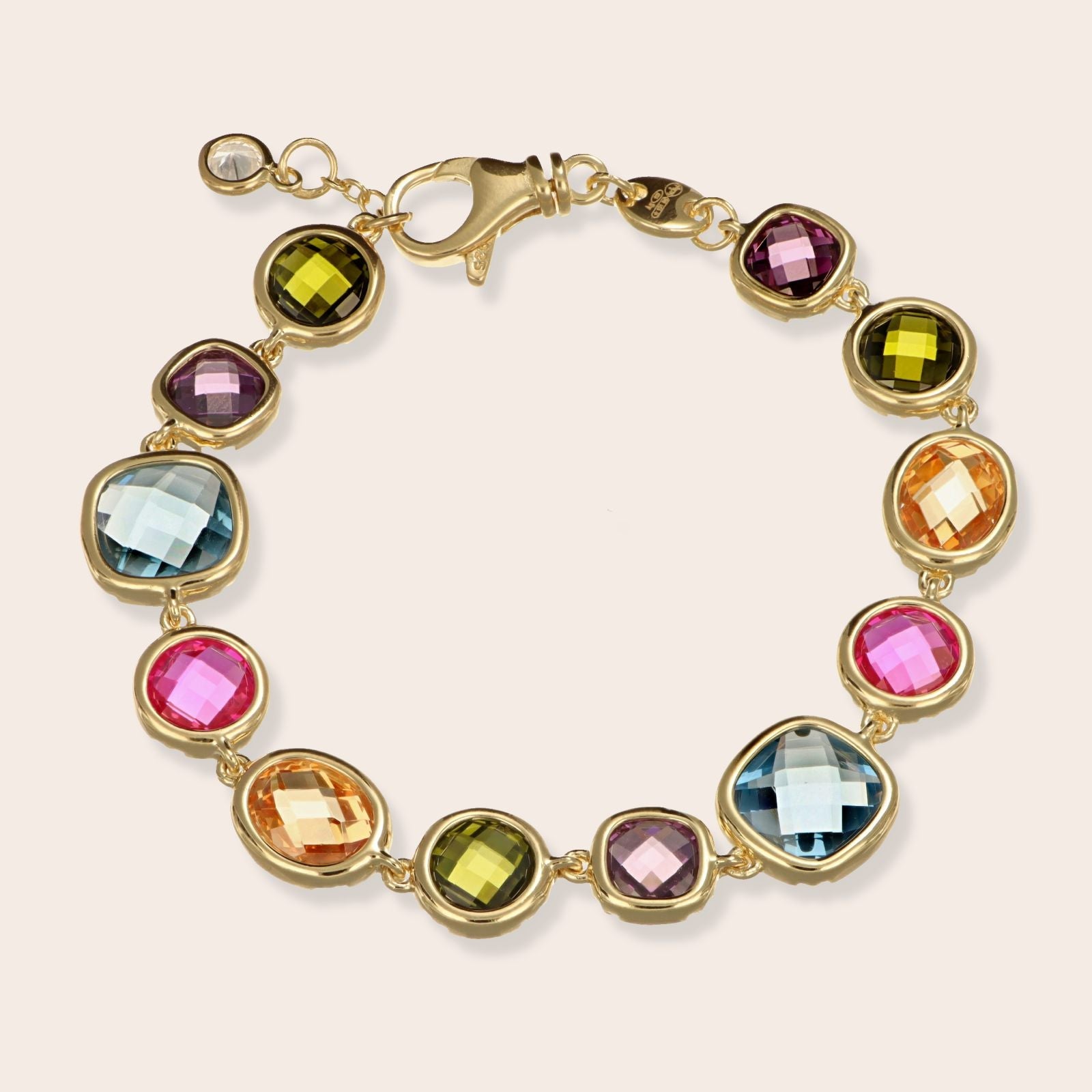 Multicolor cubic zirconia bracelet cushion size