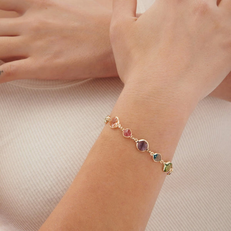 Pulsera cristales círculo multicolor bañada en oro
