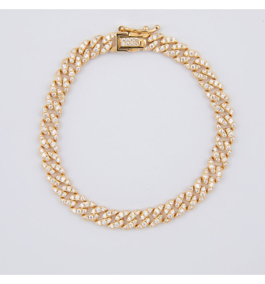 Gold Plated Silver Chain with White Zirconia Pavé