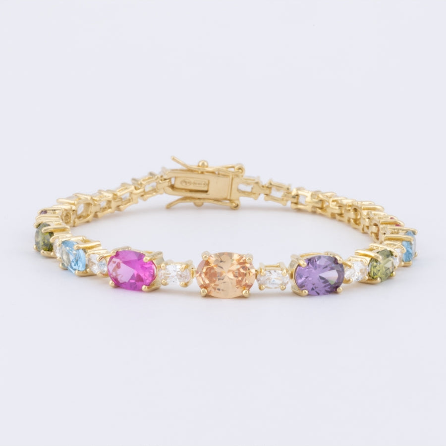 Gold Plated Silver Bracelet with Multicolor Zirconia