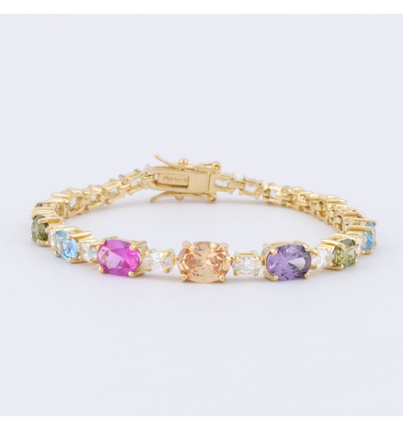 Pulsera Plata Bañada en Oro con Circonitas Multicolor