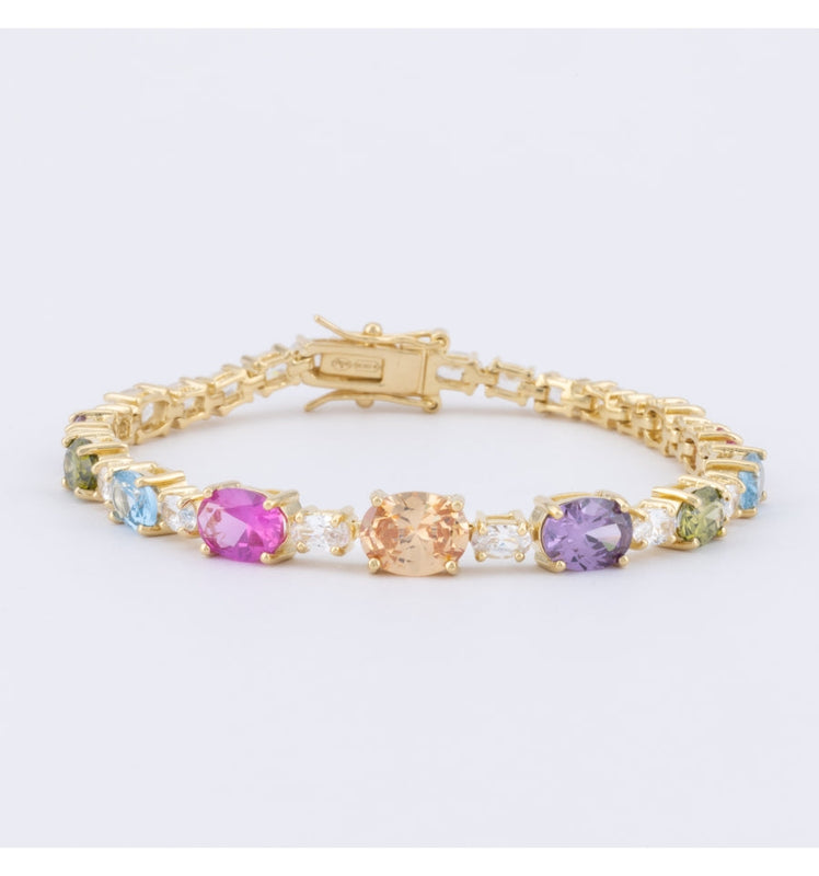 Gold Plated Silver Bracelet with Multicolor Zirconia