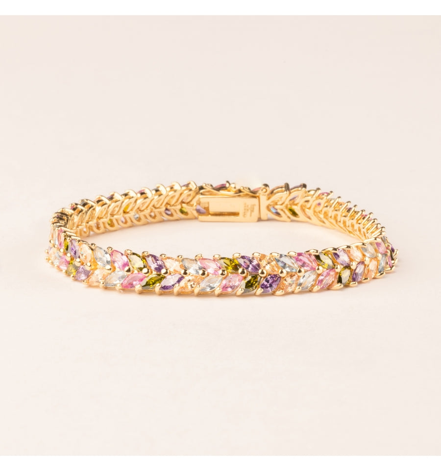 18K Gold Plated Silver Bracelet with Multicolor Zirconia