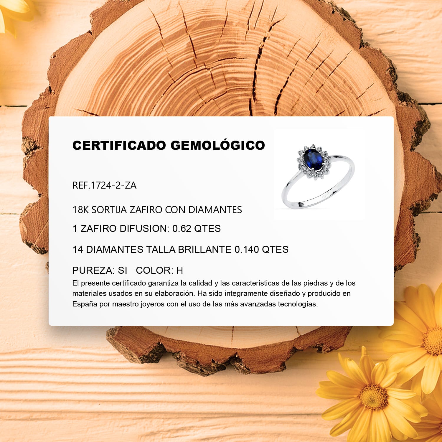 18K Ring White Gold Sapphire 0.62 Cts. with Diamonds