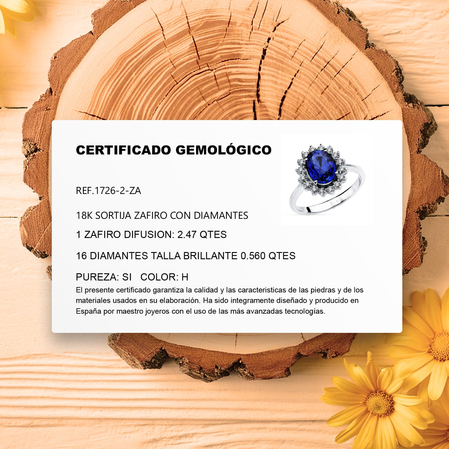 18K Bague Anneau Or Blanc Saphir 2.47 Qts. avec Diamants