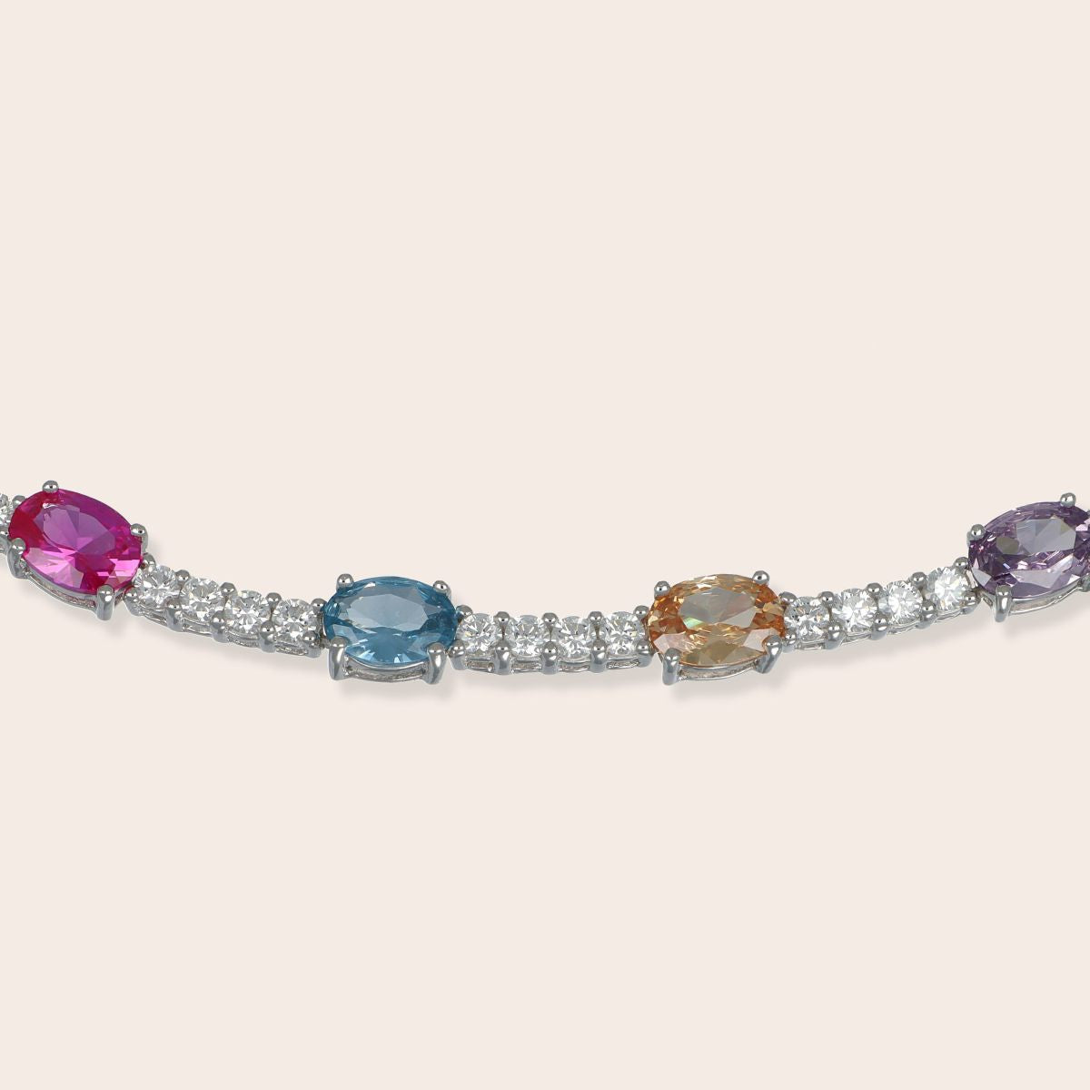 Gargantilla Ovalada Circonita Multicolor Plata 925