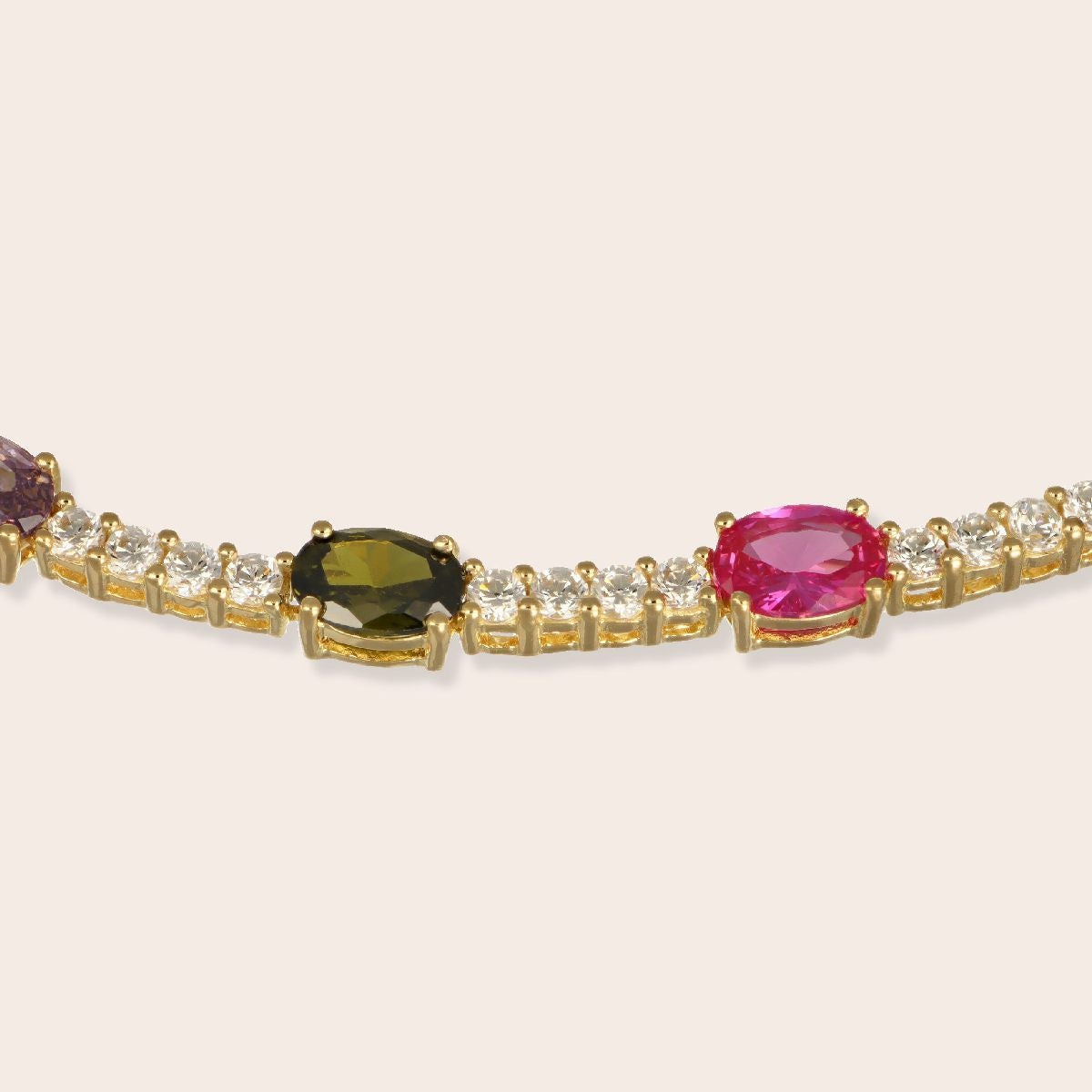 Gargantilla Ovalada Circonita Multicolor Plata 925 bañada en Oro 18k