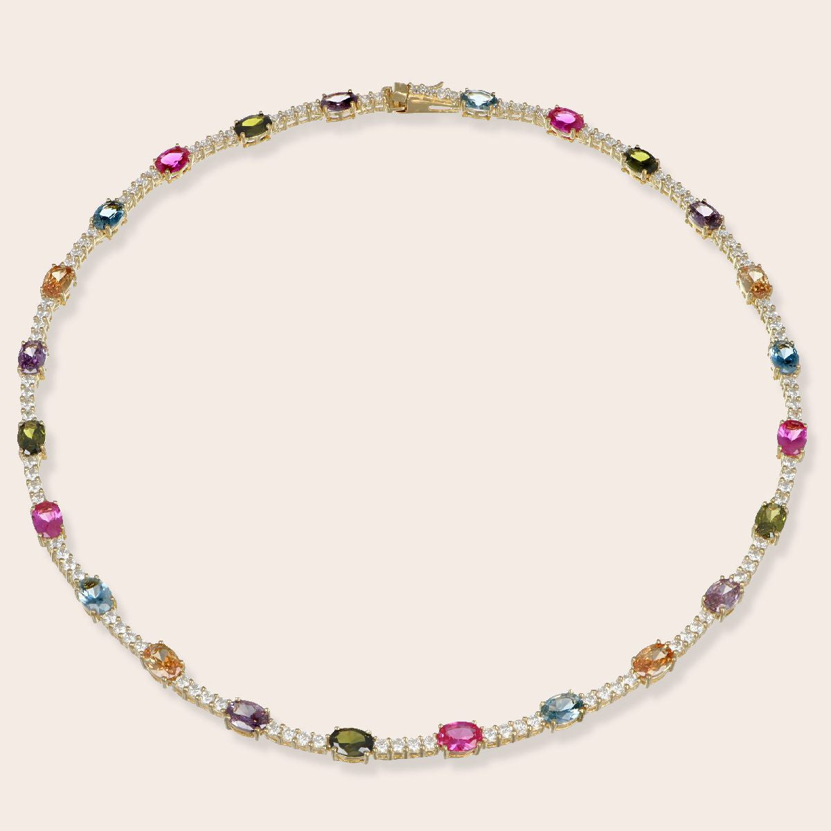 Gargantilla Ovalada Circonita Multicolor Plata 925 bañada en Oro 18k