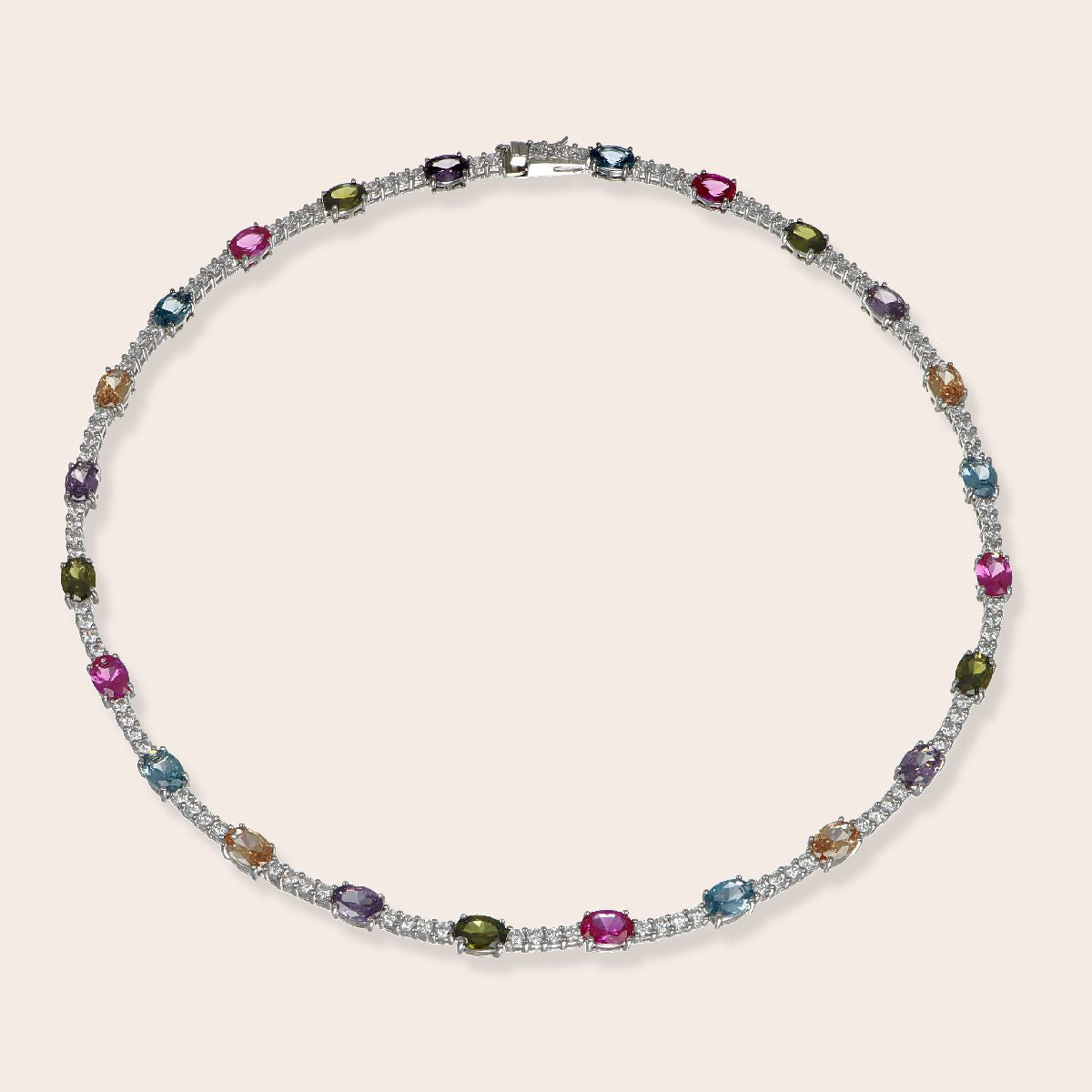 Gargantilla Ovalada Circonita Multicolor Plata 925