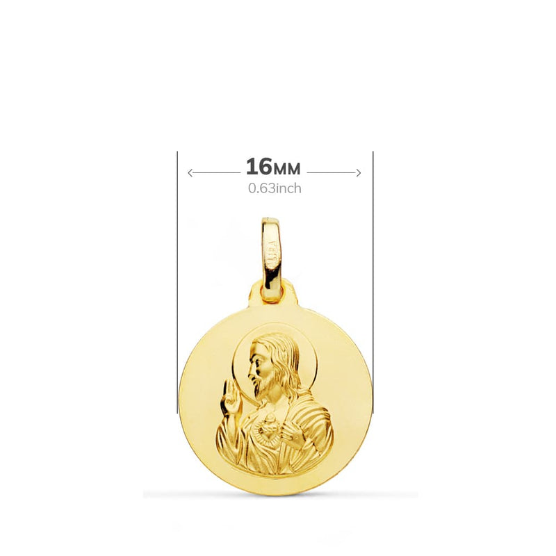 18K Escapulario Liso Virgen Del Carmen Corazon De Jesus 16 mm
