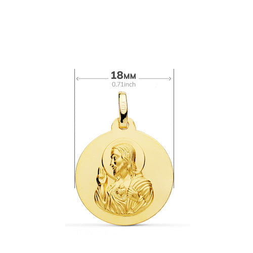 18K Escapulario Liso Virgen Del Carmen Corazon De Jesus 18 mm