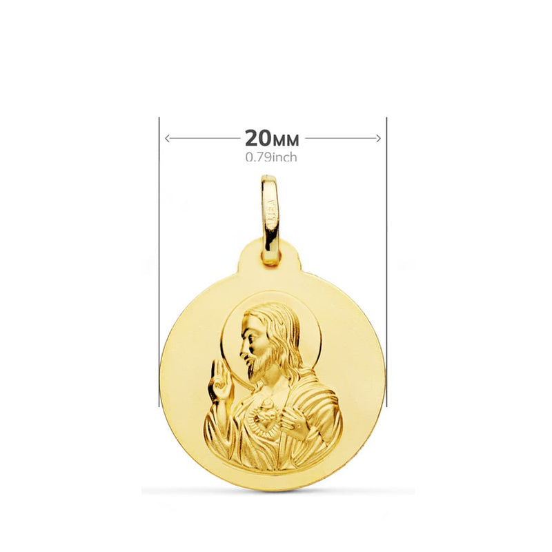 18K Scapulaire Lisse Virgen Del Carmen Coeur de Jésus 20 Mm