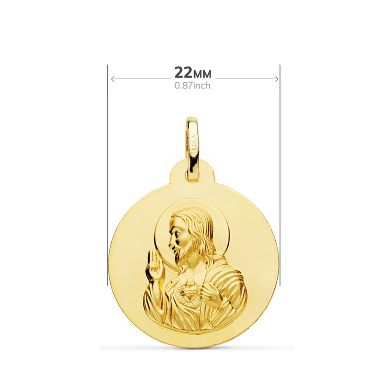 18K Escapulario Liso Virgen Del Carmen Corazon Jesus 22 mm